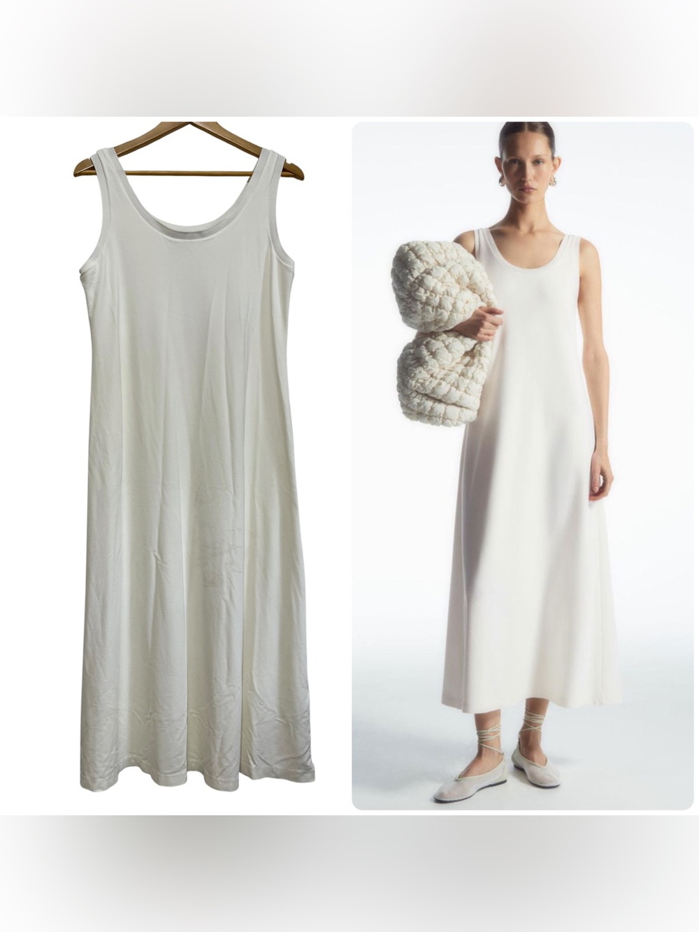 COS Scoop Neck Sleeveless Jersey Midi Dress Ivory Size Small